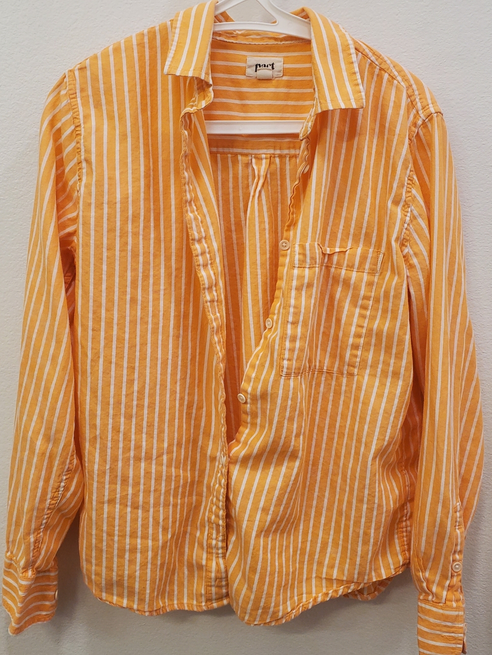 Pact Women’s Orange-White Striped Button-Up Shirt, Women's M